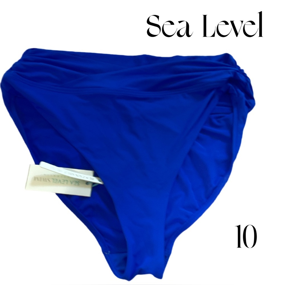 Sea Level Ruched gathered NORDSTROM Blue Swim Bottom high leg hi cut ruched 10